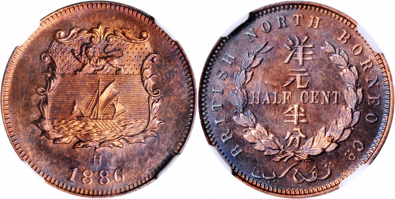 BRITISH NORTH BORNEO. 1/2 Cent, 1886-H. Heaton Mint. Victoria. NGC SPECIMEN-67 R...