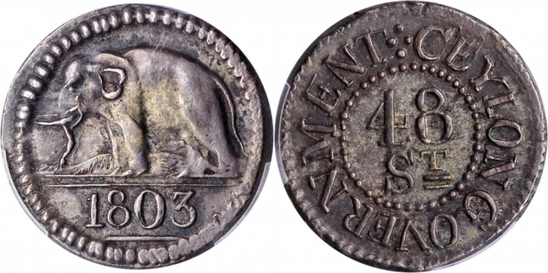 CEYLON. 48 Stivers (Rix Dollar), 1803. Colombo Mint. George III. PCGS AU-55.

...