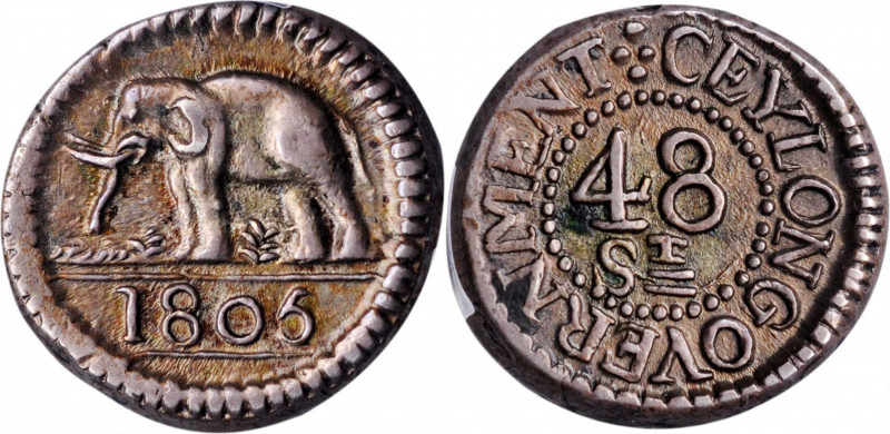 CEYLON. 48 Stivers (Rix Dollar), 1805. Colombo Mint. George III. PCGS AU-58.

...