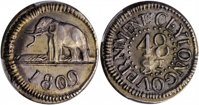 CEYLON. 48 Stivers (Rix Dollar), 1809. Colombo Mint. George III. PCGS AU-58.

...