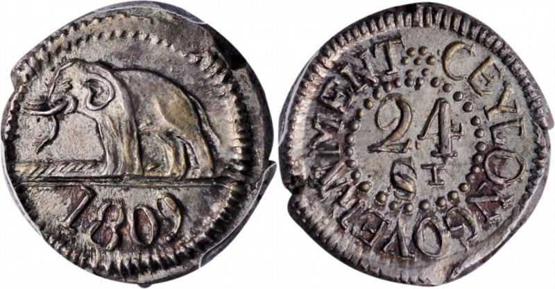 CEYLON. 24 Stivers (1/2 Rix Dollar), 1809. Colombo Mint. George III. PCGS MS-62....