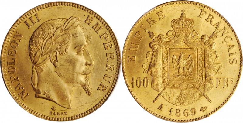 FRANCE. 100 Francs, 1869-A. Paris Mint. Napoleon III. PCGS MS-63.

Fr-580; KM-...