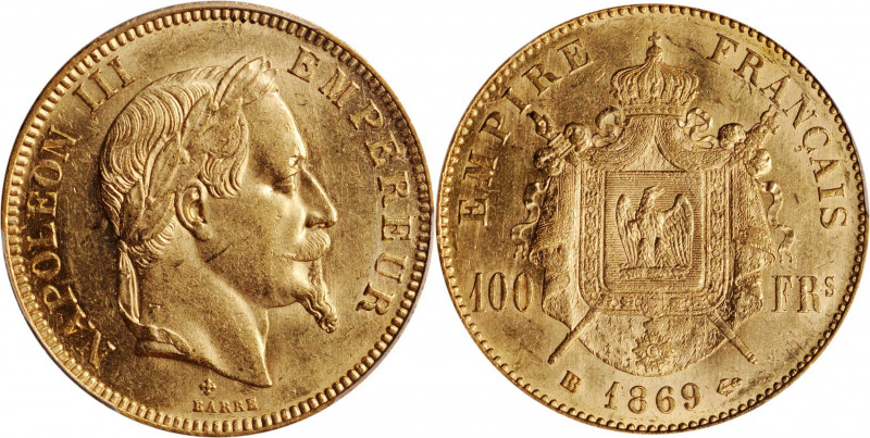 FRANCE. 100 Francs, 1869-BB. Strasbourg Mint. Napoleon III. PCGS MS-61.

Fr-58...