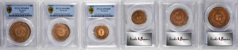 PARAGUAY. Trio of Copper Denominations (3 Pieces), 1870. Heaton Mint. All PCGS C...