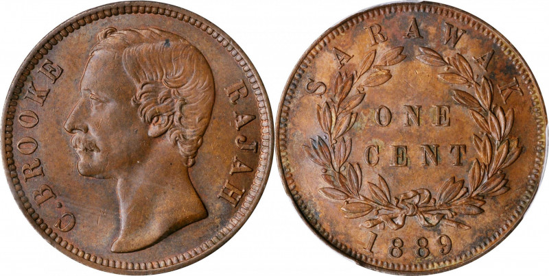 SARAWAK. Cent, 1889. Charles J. Brooke. PCGS MS-64 Brown.

KM-6. A more diffic...