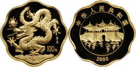 CHINA. 100 Yuan, 2000. Lunar Series, Year of the Dragon. NGC PROOF-69 Ultra Cameo.

Fr-B67; KM-1326. Scallop shaped. Mintage: 2,300. Featuring a coi...