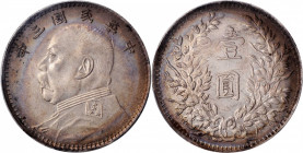 (t) CHINA. Dollar, Year 3 (1914). PCGS Genuine--Cleaned, AU Details.

L&M-63d; KM-Y-329. Kansu variety. This highly attractive and gently handled su...