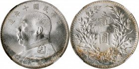 (t) CHINA. Dollar, Year 10 (1921). NGC MS-64.

L&M-79; K-668; KM-Y-329.6; cf. WS-0183-9. Variety with disconnected "zhong". A fairly RARE variant wi...