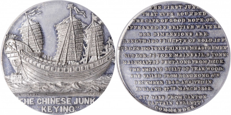 (t) CHINA. China - Great Britain. Voyage of the Junk "Keying" White Metal Medal,...