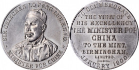 CHINA. China - Great Britain. Visit of Sir Chihchen Lo Feng Lu to the Birmingham Mint White Metal Medal, 1900. PCGS Genuine--Surfaces Smoothed, AU Det...