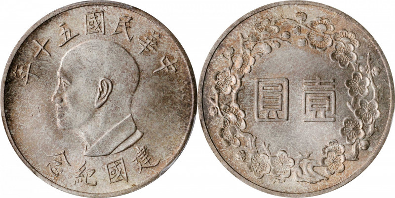 CHINA. Taiwan. Yuan, Year 50 (1961). PCGS MS-65.

L&M-879; KM-Y-A537. Struck t...