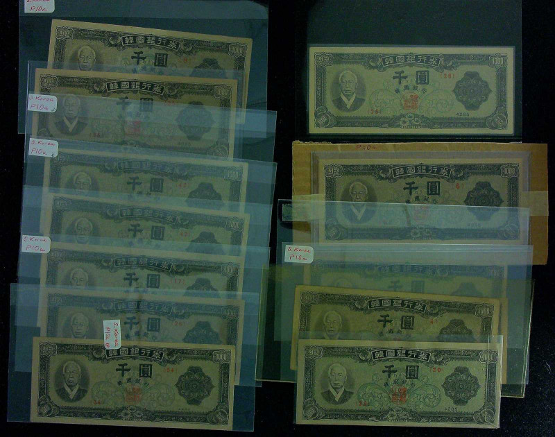 KOREA, SOUTH. Lot of (13). Bank of Korea. 1000 Won, ND. P-10. Fine to Very Fine....
