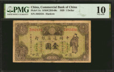 CHINA--REPUBLIC. Commercial Bank of China. 1 Dollar, 1929. P-11c. PMG Very Good 10.

(S/M#C293-60c). Hankow. PMG comments "Splits."

From the Hoba...