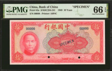 (t) CHINA--REPUBLIC. Bank of China. 10 Yuan, 1940. P-85s. Specimen. PMG Gem Uncirculated 66 EPQ.

(S/M#C294-241). Specimen. Printed by ABNC.

Esti...