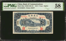 CHINA--REPUBLIC. Bank of Communications. 1 Yuan, 1919. P-125a. PMG Choice About Uncirculated 58.

(S/M#C126-131). Harbin. Detailed designs and brigh...