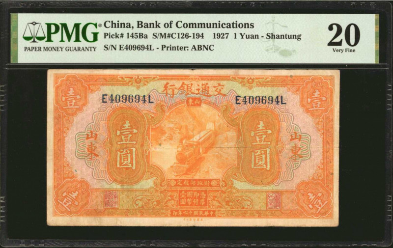 CHINA--REPUBLIC. Bank of Communications. 1 Yuan, 1927. P-145Ba. PMG Very Fine 20...