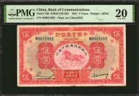 CHINA--REPUBLIC. Bank of Communications. 5 Yuan, 1931. P-150. PMG Very Fine 20.

(S/M#C126-232). Overprint on China P-532.

Estimate: $150.00 - $2...