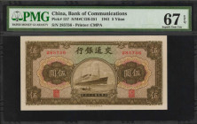 CHINA--REPUBLIC. Lot of (2). Bank of Communications. 5 Yuan, 1941. P-157. Consecutive. PMG Superb Gem Uncirculated 67 EPQ.

Estimate: $125.00 - $250...