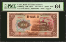CHINA--REPUBLIC. Bank of Communication. 10 Yuan, 1941. P-159g. Mismatched Serial Number. PMG Choice Uncirculated 64.

(S/M#C126-254). Mismatched ser...