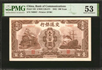 CHINA--REPUBLIC. Bank of Communications. 100 Yuan, 1942. P-165. PMG About Uncirculated 53.

PMG comments "Previously Mounted."

From the Hobart Co...