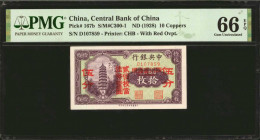 CHINA--REPUBLIC. Central Bank of China. 10 Coppers, ND (1928). P-167b. PMG Gem Uncirculated 66 EPQ.

(S/M#C300-1). Printed by CHB. With red overprin...