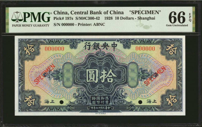 (t) CHINA--REPUBLIC. Central Bank of China. 10 Dollars, 1928. P-197s. Specimen. ...