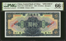 (t) CHINA--REPUBLIC. Central Bank of China. 10 Dollars, 1928. P-197s. Specimen. PMG Gem Uncirculated 66 EPQ.

(S/M#C300-42). Shanghai. Printed by AB...