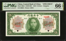CHINA--REPUBLIC. Central Bank of China. 5 Dollars, 1930. P-200s1. Specimen. PMG Choice Very Fine 66 EPQ.

(S/M#C300). Printed by ABNC. Shanghai. Spe...