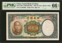 CHINA--REPUBLIC. Central Bank of China. 50 Yuan, 1936. P-219a. PMG Gem Uncirculated 66 EPQ.

(S/M#C300-103a). Signature #11.

Estimate: $50.00 - $...