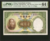 CHINA--REPUBLIC. Central Bank of China. 100 Yuan, 1936. P-220a. PMG Choice Uncirculated 64 EPQ.

(S/M#C300-104a). Signature #11 in purple.

Estima...