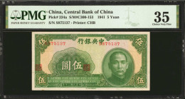 CHINA--REPUBLIC. Central Bank of China. 5 Yuan, 1941. P-234a. Misalignment Error. PMG Choice Very Fine 35.

(S/M#C300-153). Misalignment error. PMG ...