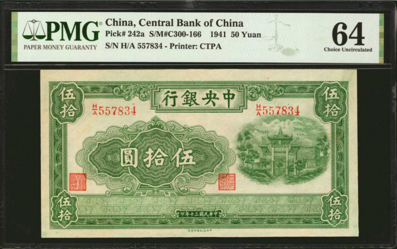 CHINA--REPUBLIC. Central Bank of China. 50 Yuan, 1941. P-242a. PMG Choice Uncirc...