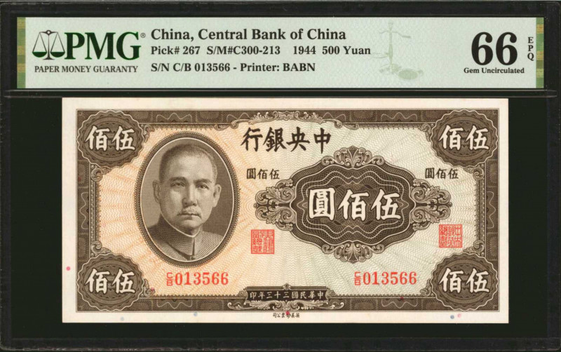 CHINA--REPUBLIC. Central Bank of China. 500 Yuan, 1944. P-267. PMG Gem Uncircula...