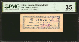 CHINA--MISCELLANEOUS. Dancing Ticket, Ciros. Good for 3 Dance, 1941. P-Unlisted. Tea Dance. Choice Very Fine 35.

Estimate: $50.00 - $100.00

1941...