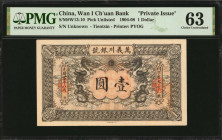 CHINA--MISCELLANEOUS. Wan I Ch'uan Bank. 1 Dollar, 1904-08. P-Unlisted. Private Issue. Choice Uncirculated 63.

(S/M#W13-10). Tientsin. Printed by P...