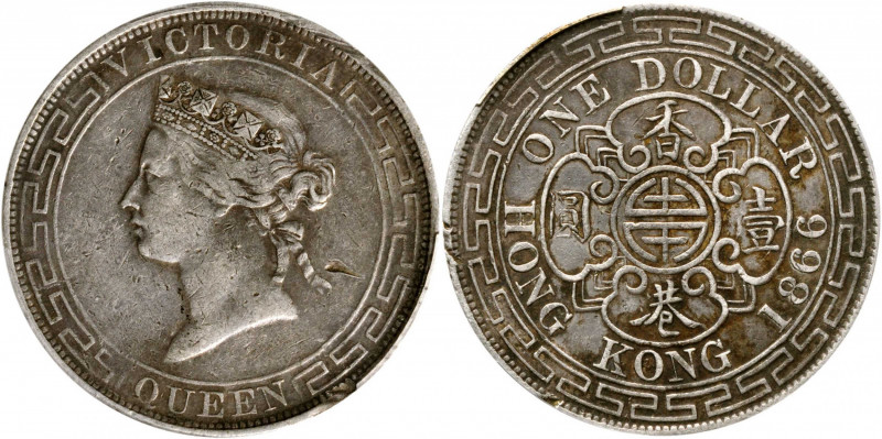 (t) HONG KONG. Dollar, 1866. Hong Kong Mint. Victoria. PCGS Genuine--Damage, VF ...