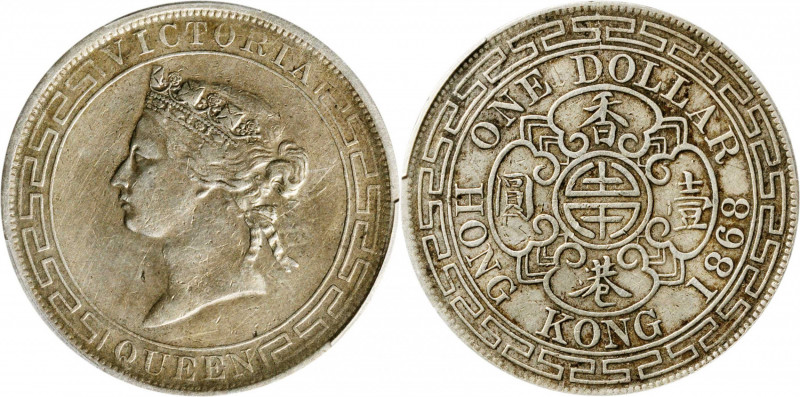 (t) HONG KONG. Dollar, 1868. Hong Kong Mint. Victoria. PCGS Genuine--Repaired, E...