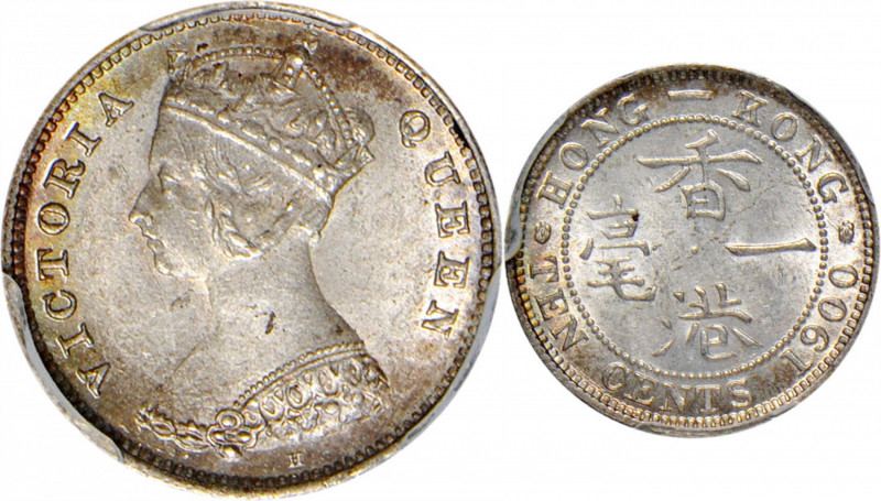 (t) HONG KONG. 10 Cents, 1900-H. Heaton Mint. Victoria. PCGS MS-64.

KM-6.3; M...