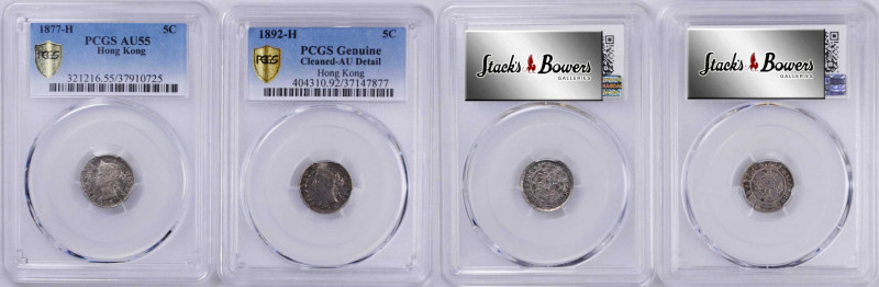 (t) HONG KONG. Duo of 5 Cents (2 Pieces), 1877-92. Heaton Mint. Victoria. Both P...