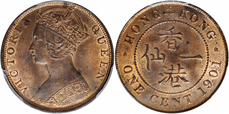 (t) HONG KONG. Cent, 1901-H. Heaton Mint. PCGS MS-64 Red Brown.

KM-4.3. A bol...