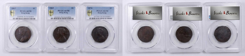 (t) HONG KONG. Trio of Cents (3 Pieces), 1863-76. Victoria. All PCGS AU-50 Certi...