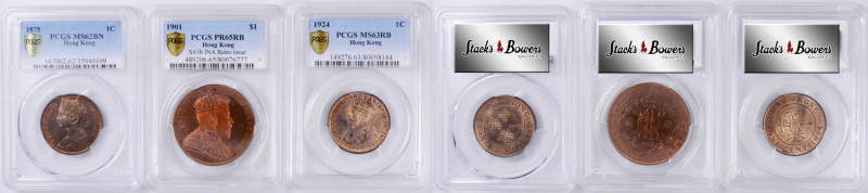 (t) HONG KONG. Trio of Copper Issues. (3 Pieces), 1875-1924. London Mint. Each P...