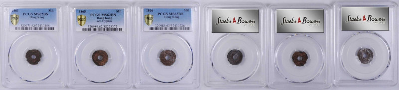 (t) HONG KONG. Mil Trio (3 Pieces), 1863-66. Victoria. All PCGS Certified.

1)...