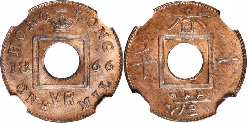 HONG KONG. Mil, 1866. Victoria. NGC MS-65 Red Brown.

KM-3. A softly lustrous ...
