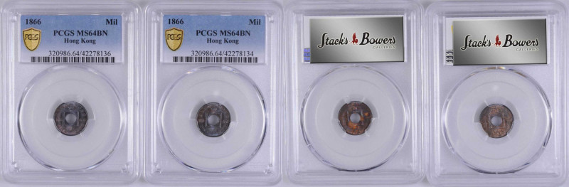 HONG KONG. Mil Pair (2 Pieces), 1866. Victoria. Both PCGS MS-64 Brown Certified....