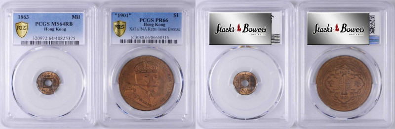 (t) HONG KONG. Duo of Bronze Issues (2 Pieces), 1863 & "1901". Both PCGS Certifi...
