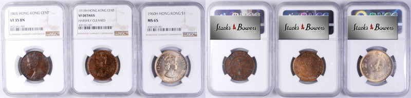 (t) HONG KONG. Trio of Mixed Denominations (3 Pieces), 1865-1960. All NGC Certif...