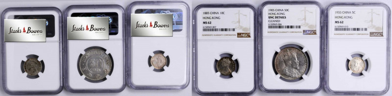 (t) HONG KONG. Trio of Silver issues (3 Pieces), 1885-1933. All NGC Certified.
...