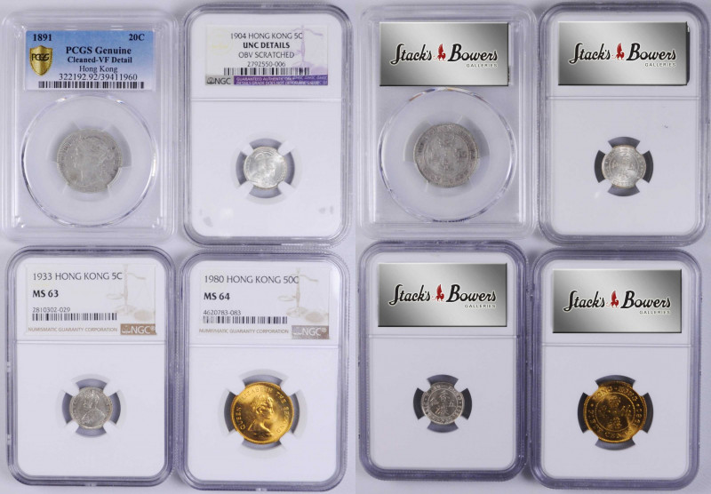 (t) HONG KONG. Quartet of Minors (4 Pieces), 1891-1980. All PCGS or NGC Certifie...