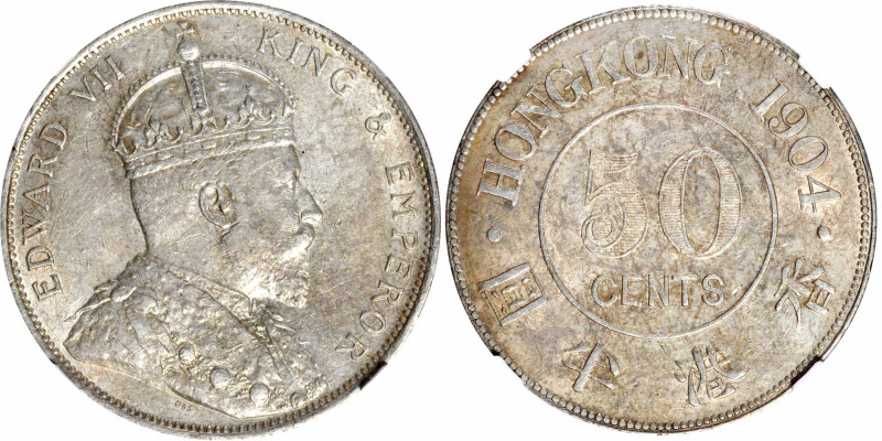 HONG KONG. 50 Cents, 1904. London Mint. NGC AU-58.

KM-15; Mars-C35. A wholeso...